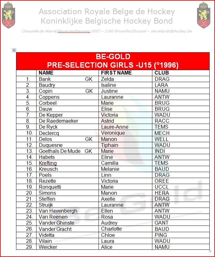 Préselection U15